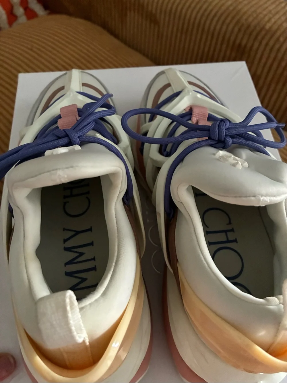 Jimmy Choo Cream Sneakers with Pink & Blue Accents - Picture 6 of 9